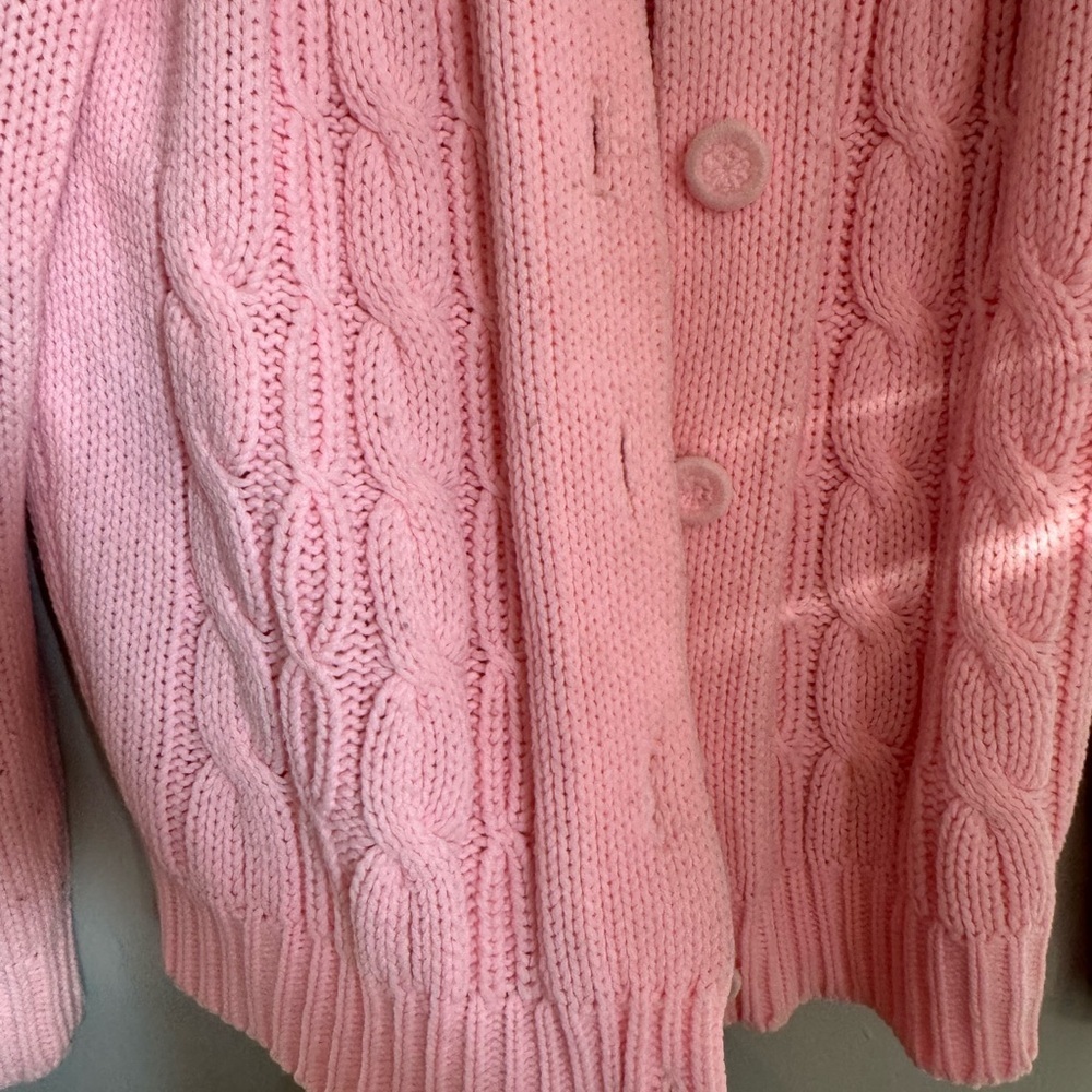 Vintage Blush Cable Knit Cardigan Hand Loomed Fully Fashioned Size M Coquettw - Picture 2 of 5